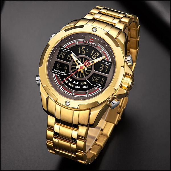 Men's Gold-Tone Dual Display Sports Watch