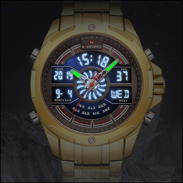 Men's Gold-Tone Dual Display Sports Watch