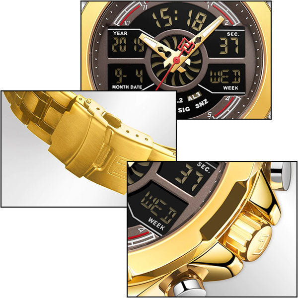 Men's Gold-Tone Dual Display Sports Watch