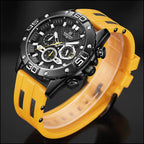 Sporty Men's Black & Yellow Chronograph Watch