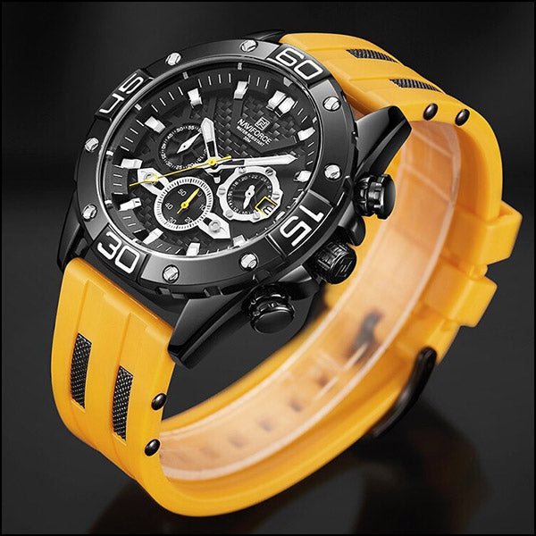 Sporty Men's Black & Yellow Chronograph Watch