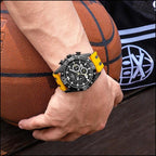 Sporty Men's Black & Yellow Chronograph Watch