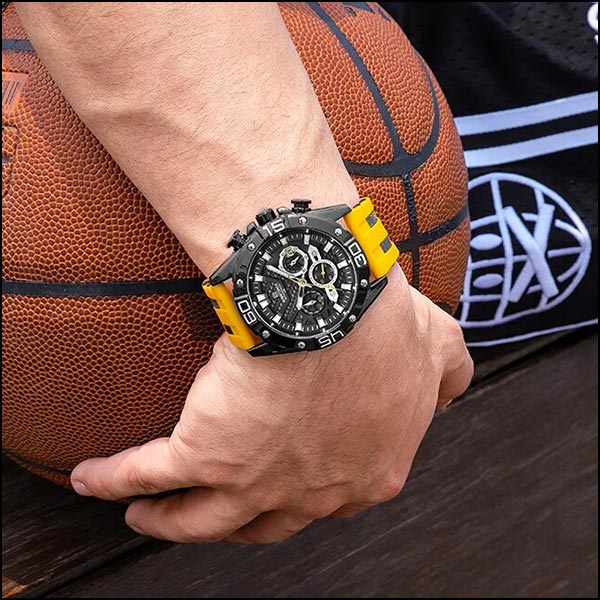 Sporty Men's Black & Yellow Chronograph Watch