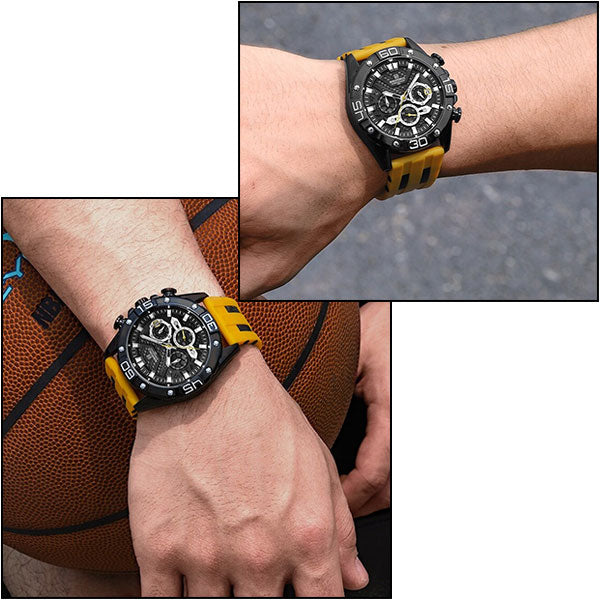 Sporty Men's Black & Yellow Chronograph Watch