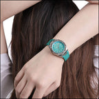 Teal Octagonal Watch with Textured Dial and Leather Strap
