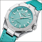 Teal Octagonal Watch with Textured Dial and Leather Strap
