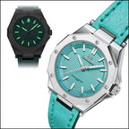 Teal Octagonal Watch with Textured Dial and Leather Strap