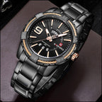 Men's Black Metal Watch with Rose Gold Day-Date