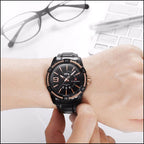 Men's Black Metal Watch with Rose Gold Day-Date