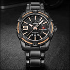 Men's Black Metal Watch with Rose Gold Day-Date