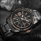 Men's Black Metal Watch with Rose Gold Day-Date