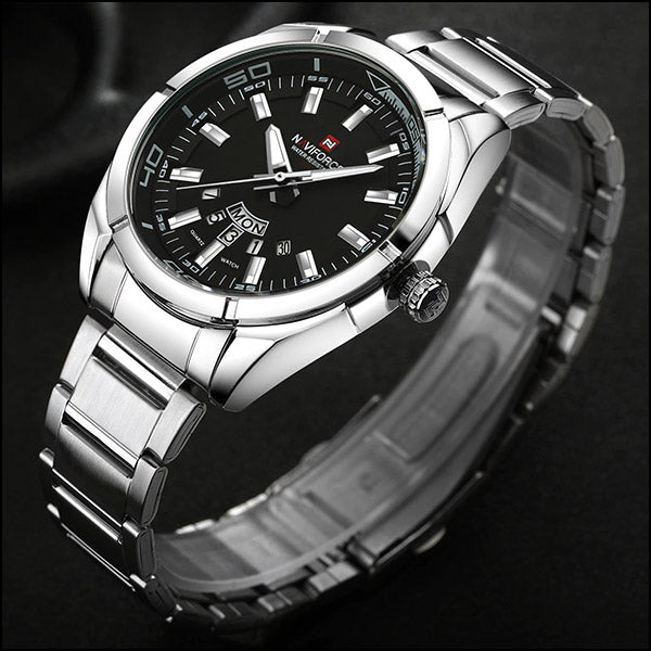 Men's Stainless Steel Black Dial Day Date Watch