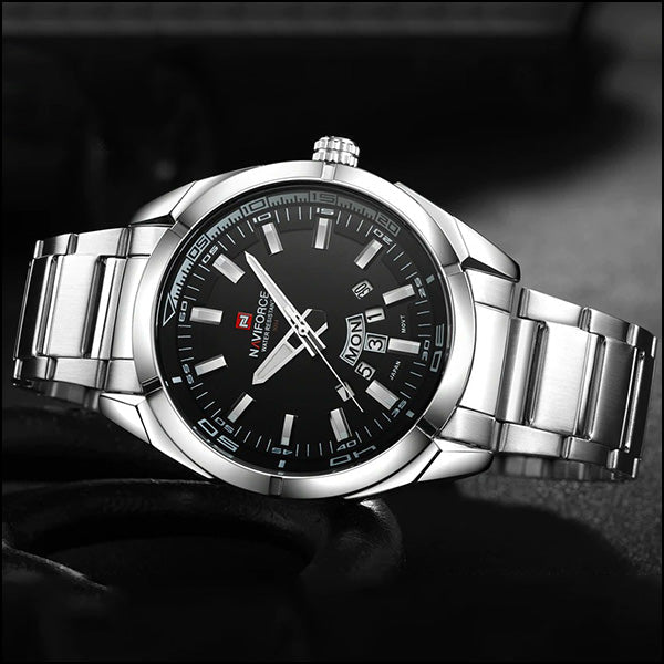 Men's Stainless Steel Black Dial Day Date Watch
