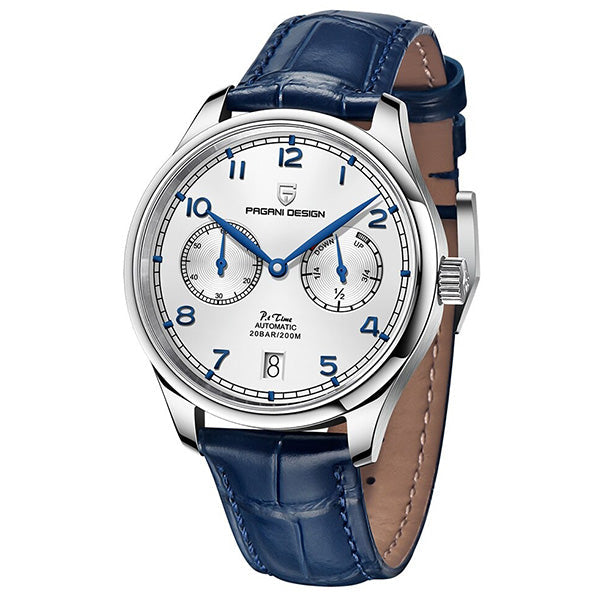 Men's Automatic Watch with White Dial & Blue Leather