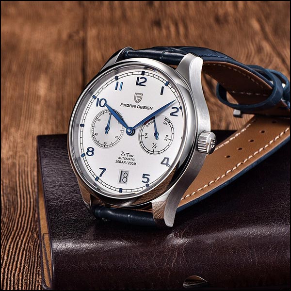 Men's Automatic Watch with White Dial & Blue Leather