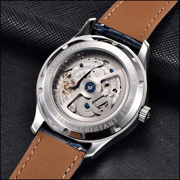 Men's Automatic Watch with White Dial & Blue Leather
