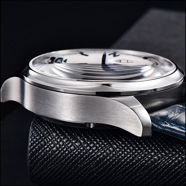 Men's Automatic Watch with White Dial & Blue Leather