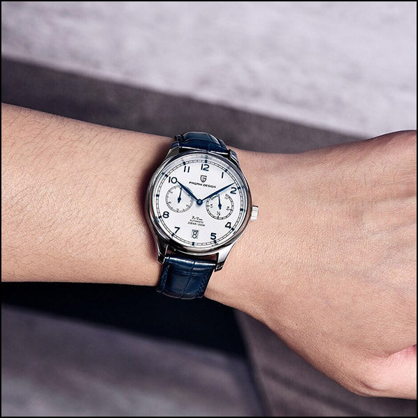 Men's Automatic Watch with White Dial & Blue Leather