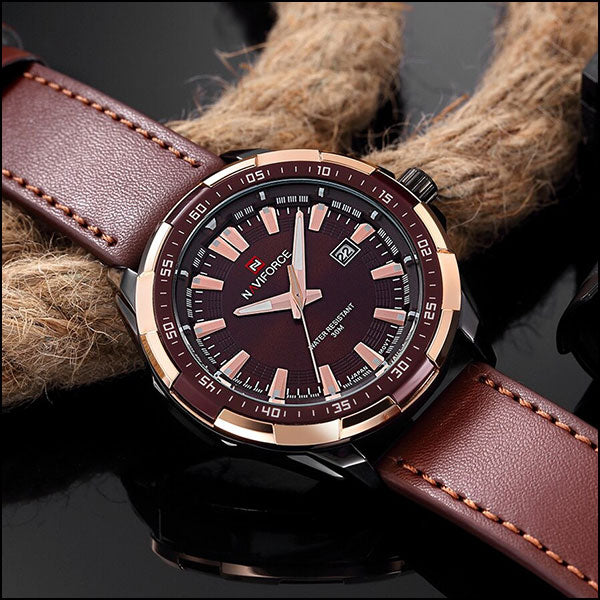Sporty Brown Dial Men's Watch with Rose Gold Bezel