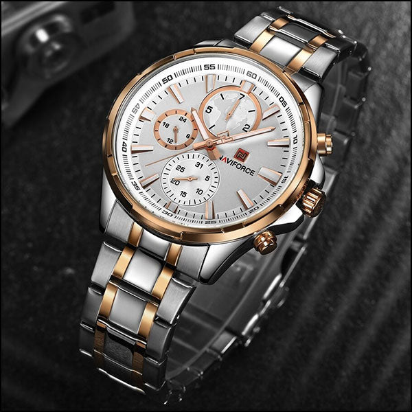 Men's Two-Tone Gold Chronograph Watch with White Dial