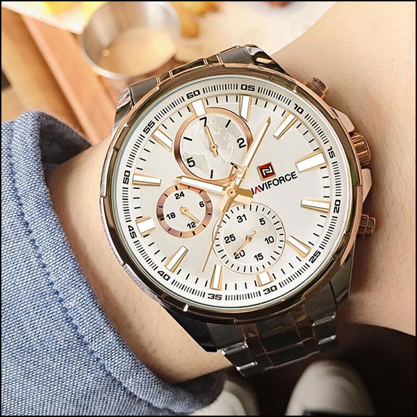 Men's Two-Tone Gold Chronograph Watch with White Dial
