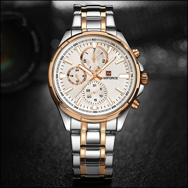 Men's Two-Tone Gold Chronograph Watch with White Dial