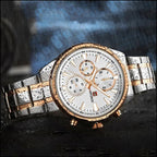 Men's Two-Tone Gold Chronograph Watch with White Dial