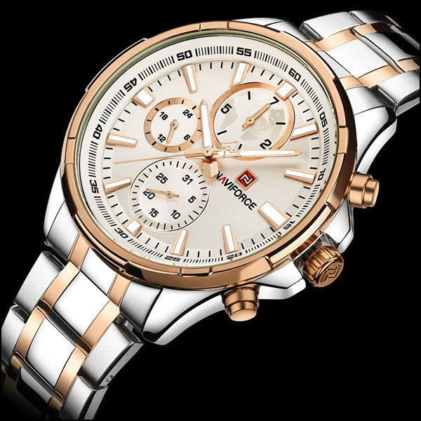 Men's Two-Tone Gold Chronograph Watch with White Dial