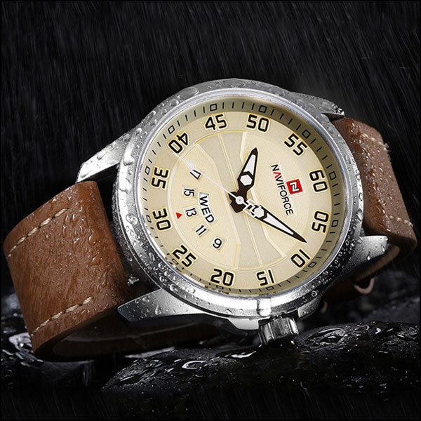 Men's Watch with Cream Dial, Tan Leather, Day-Date