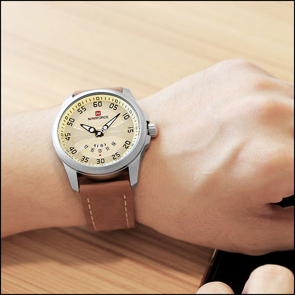 Men's Watch with Cream Dial, Tan Leather, Day-Date