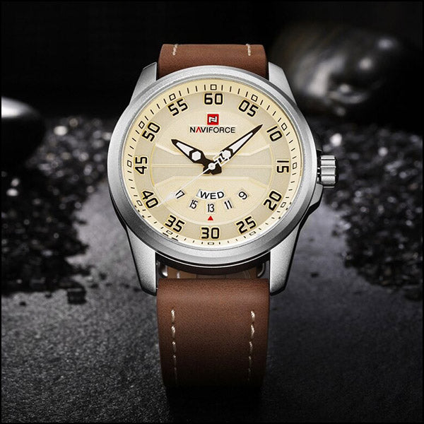 Men's Watch with Cream Dial, Tan Leather, Day-Date