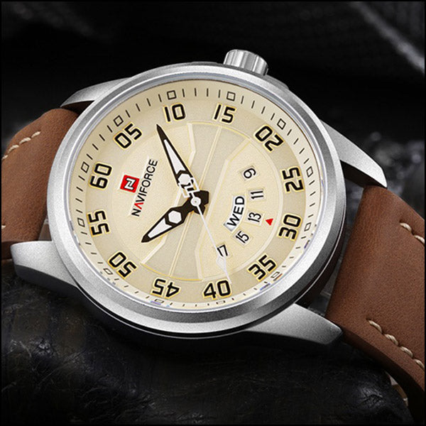 Men's Watch with Cream Dial, Tan Leather, Day-Date
