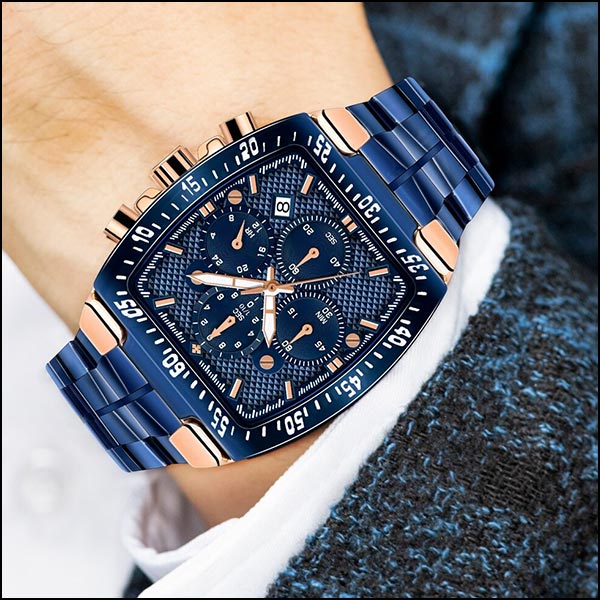 Men's Blue Chronograph Watch with Rose Gold Tone