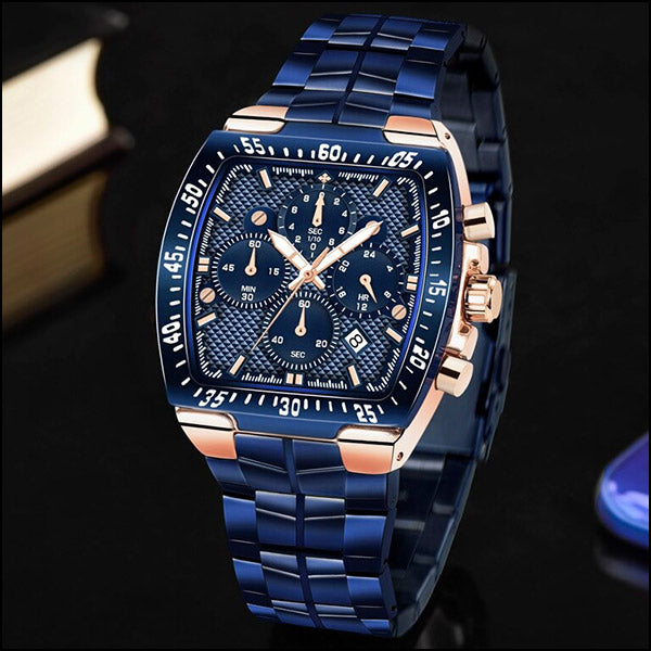 Men's Blue Chronograph Watch with Rose Gold Tone