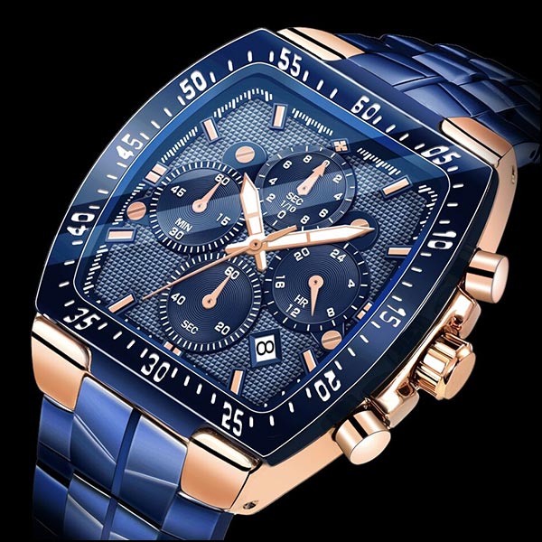 Men's Blue Chronograph Watch with Rose Gold Tone