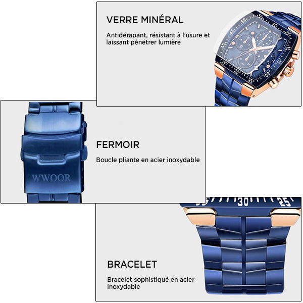 Men's Blue Chronograph Watch with Rose Gold Tone