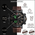 Men's Tactical Dual Display Watch with Brown Leather