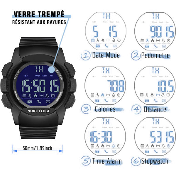 NORTH EDGE All Black Rugged Digital Sport Watch