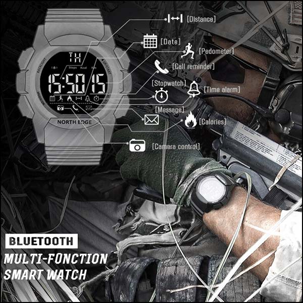 NORTH EDGE All Black Rugged Digital Sport Watch