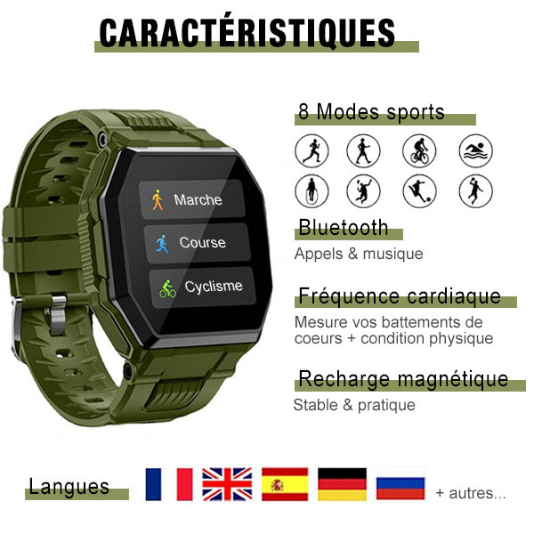 Rugged Olive Green Tactical Smartwatch