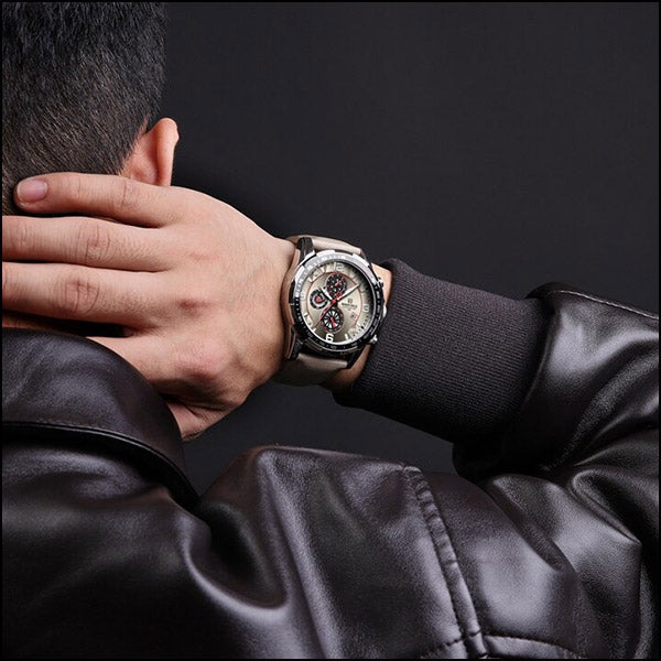 Men's Beige Leather Chronograph Watch with Champagne Dial