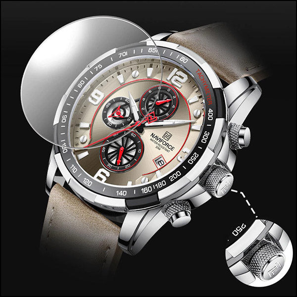 Men's Beige Leather Chronograph Watch with Champagne Dial