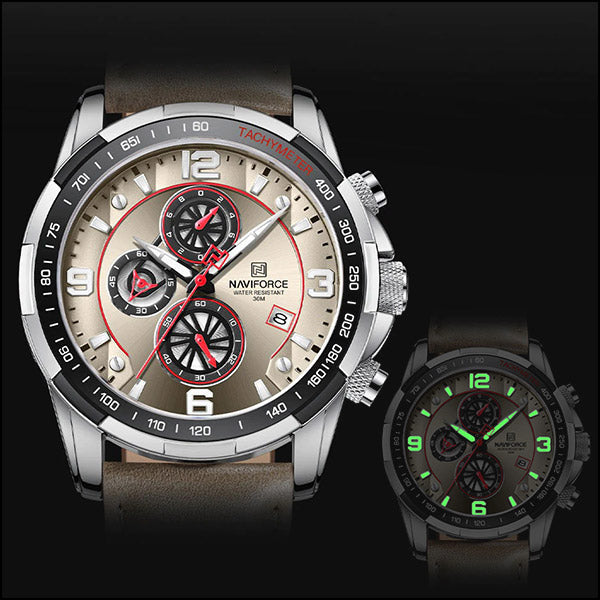 Men's Beige Leather Chronograph Watch with Champagne Dial