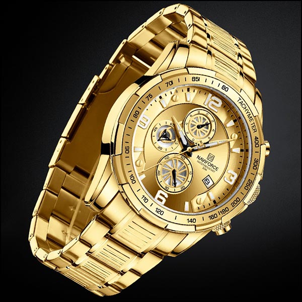 Men's Gold Tone Chronograph Watch with Date