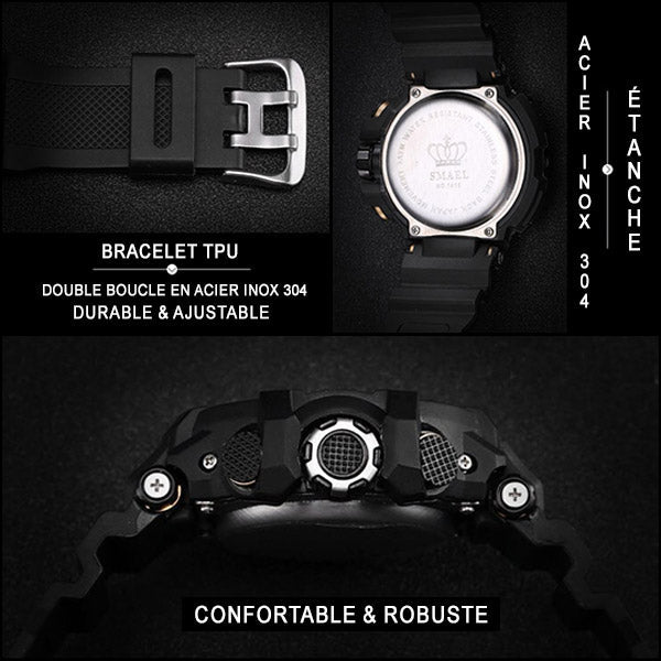 Men's Black and Gold-Tone Dual Display Sport Watch
