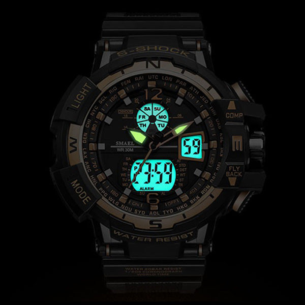 Men's Black and Gold-Tone Dual Display Sport Watch