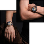 Men's Rose Gold Chronograph Watch with Blue Mesh Strap