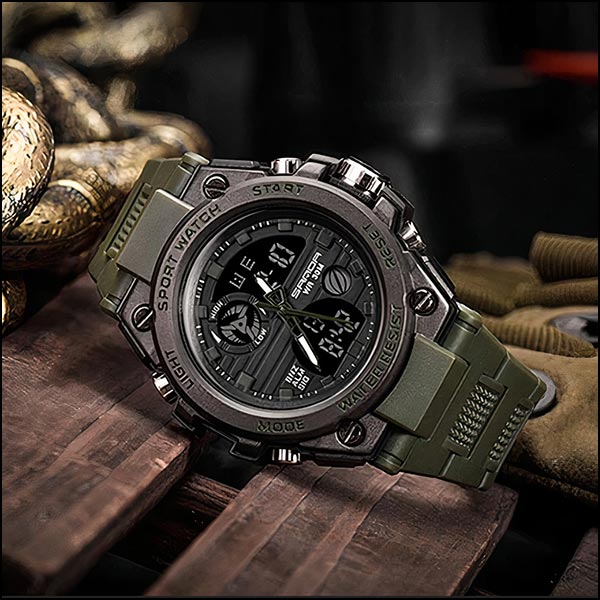 Men's Dark Gray Dual Display Water Resistant Sport Watch