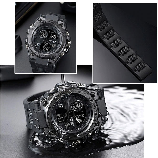 Men's Dark Gray Dual Display Water Resistant Sport Watch