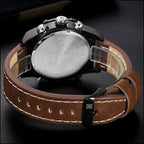 Men's Sporty Analog Digital Watch in Black with Brown Leather